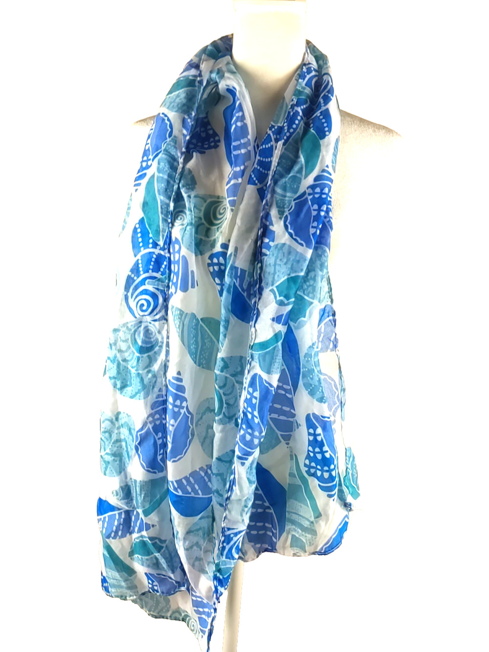 Unbranded Scarf Rectangle 62 X 14 Seashell Beach Ocean Blue Sheer